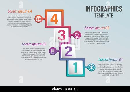 Business Infografiken Vorlage. Timeline mit 4 Stufen, Etiketten. Vektor Infografik Element. Stock Vektor