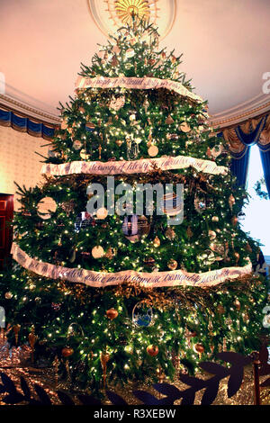 Das Weiße Haus Weihnachtsbaum als Teil der Weihnachtsschmuck im Weißen Haus im Dezember 2016 Stockfoto