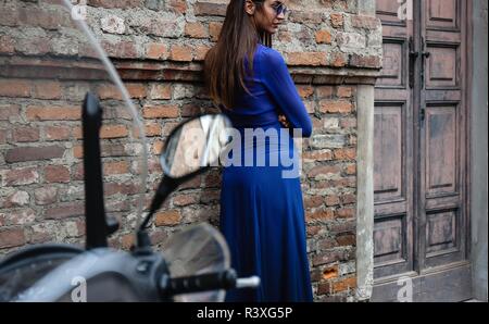 Mailand, Italien - 21 September 2018: Sara Rossetto auf der Straße, die im Rahmen der Mailänder Modewoche. Stockfoto