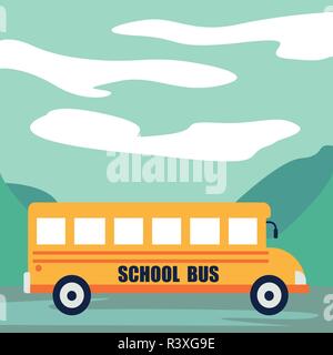 Zurück in der Schule In der Schule bus Konzept Hintergrund. Cartoon Abbildung: Zurück in die Schule in der Schule bus Vektor Konzept Hintergrund für Web Design Stock Vektor