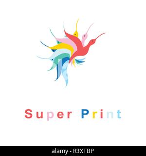 Helle Zeichen bunte Kolibris auf weißem Hintergrund Stock Vektor