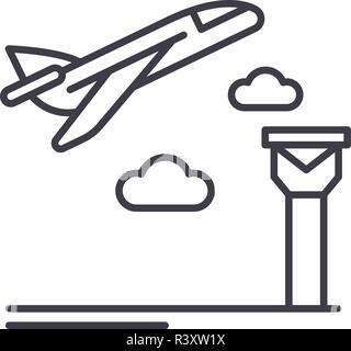 Flughafen Symbol Leitung Konzept. Flughafen Vector Linear Abbildung, Symbol, Zeichen Stock Vektor