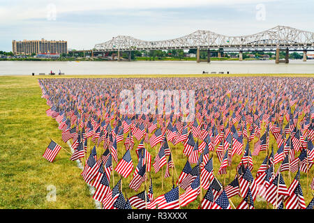 20 000 amerikanische Flaggen auf der großen Wiese, Ohio River, Louisville, Kentucky, Her von Juli Stockfoto