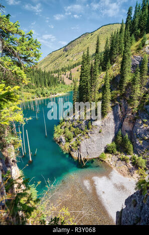 Kaindy See im Südosten von Kasachstan, im August 2018 genommen, hdr genommen Stockfoto