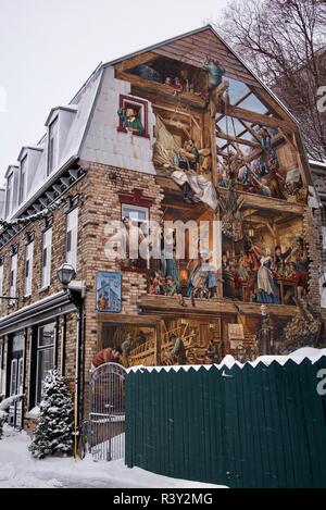 Fresque du Petit-Champlain Wandbild, Old Quebec City, Kanada Stockfoto