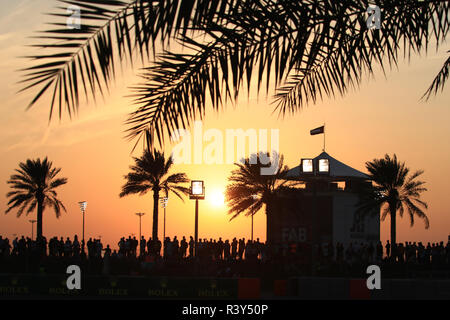 Abu Dhabi, VAE. 24. November 2018, Yas Marina, Abu Dhabi, Vereinigte Arabische Emirate, Etihad Airways Formel 1-Grand Prix von Abu Dhabi, Qualifizierung; Fans bei Sonnenuntergang Credit: Aktion Plus Sport Bilder/Alamy leben Nachrichten Stockfoto