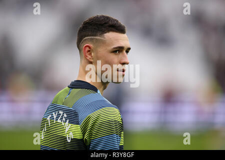 Das Stadion in London, London, Großbritannien. 24 Nov, 2018. EPL Premier League Fußball, West Ham United gegen Manchester City; Phil Foden von Manchester City Credit: Aktion plus Sport/Alamy leben Nachrichten Stockfoto