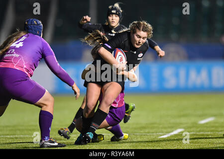 London, Großbritannien. 24. Nov 2018. Hannah Duffy der Sarazenen Frauen ist während Tyrrells Premier 15 s Liga - sarazenen Frauen gegen Loughborough Blitz bei Allianz Park am Samstag, 24. November 2018. LONDON ENGLAND. (Nur redaktionelle Nutzung, eine Lizenz für die gewerbliche Nutzung erforderlich. Keine Verwendung in Wetten, Spiele oder einer einzelnen Verein/Liga/player Publikationen.) Credit: Taka G Wu/Alamy leben Nachrichten Stockfoto