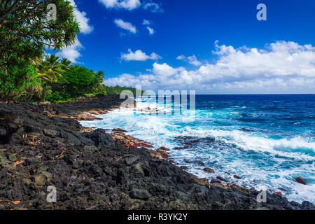 Felsige Küste entlang der Puna Küste, Pahoa, Big Island, Hawaii, USA Stockfoto