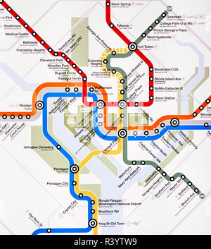 Washington DC U-Bahn Karte der U-Bahn Stockfoto