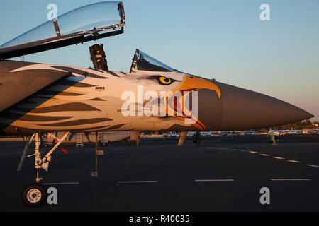 USA, Oregon, Hillsboro, F-15C Eagle in Sonderlackierung zum 75-jährigen Jubiläum des California Air National Guard bei Oregon International Airshow. Stockfoto