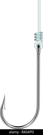 Angeln Haken hängend an einer Linie auf weißem Hintergrund, Seitenansicht mit Platz für Text. Vector Illustration. Stock Vektor