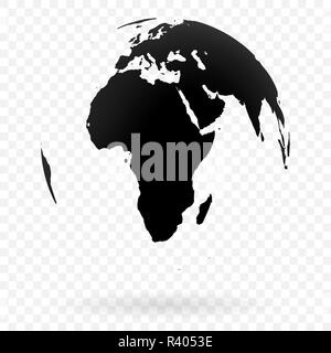 Hochdetaillierte Erde Globus Symbol, Afrika und Nahost. Schwarz auf weißem Hintergrund. Stock Vektor