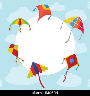 Drachen in den Himmel Hintergrund. Flache Darstellung von Drachen in den Himmel vector Hintergrund für Web Design Stock Vektor
