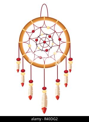 Dreamcatcher boho Native American Indian Talisman. Tribal Design. Magic los mit Federn. Modische Flat Style Talisman. Vector Illustration Isola Stock Vektor