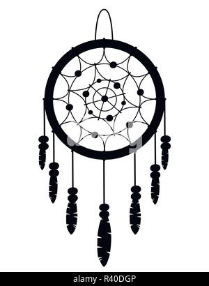 Schwarze Silhouette. Dreamcatcher boho Native American Indian Talisman. Tribal Design. Magic los mit Federn. Modische Flat Style Talisman. Vektor Stock Vektor