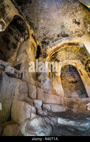 Casa Grotta di Vico Solitario, Matera, Italien, Europa. Stockfoto