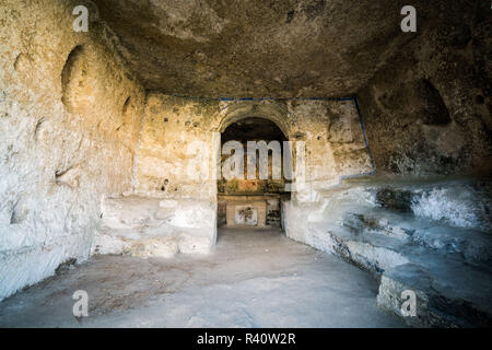 Innenraum der Kirche im Fels, Matera, Italien, Europa. Stockfoto