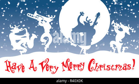 Frohe Weihnachten 14 Rentier Urlaub Band im verschneiten Hintergrund Stockfoto