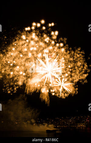 4. Juli Feuerwerk Feier am Lake Union, Seattle, Washington State, USA Stockfoto