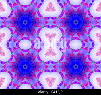 Abstrakte geometrische Hintergrund, nahtlose florales Muster, Blau, Violett und Lila, verzierte und verträumt Stockfoto