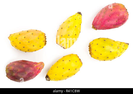 Rot Gelb kaktusfeige oder Opuntia auf einem weißen Hintergrund. Ansicht von oben. Flach Stockfoto