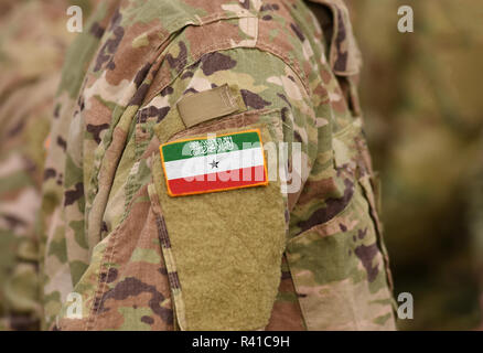 Somaliland Flagge auf Soldaten arm (Collage). Stockfoto