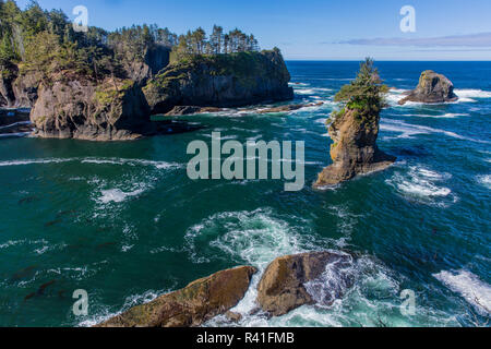 Bucht und Meer Stapel am Cape Flattery in der Nähe von Neah Bay, Washington State, USA Stockfoto