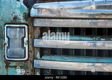 USA, Palouse, Washington State. Nahaufnahme der vorderen eines antiken Lkw in der Palouse. Stockfoto