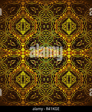 Abstrakte geometrische Retro Hintergrund, nahtlose Ornamente in Brauntönen mit gelben und orangen Elemente, verzierte und umfangreiche, golden schimmernden Stockfoto