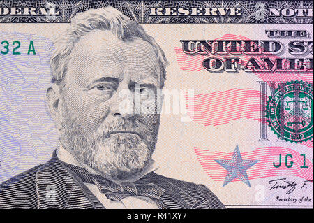 US-fünfzig-Dollar-Schein, Nahaufnahme, Porträt von Ulysses S. Grant Stockfoto