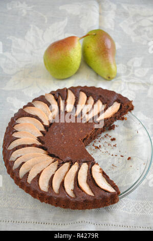 Schoko Birnen Kuchen Stockfoto