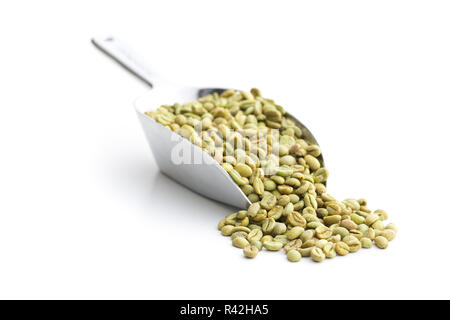 Grüne Kaffeebohnen in Metall Lufthutze Stockfoto