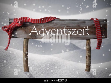 Zeichen advent Mean Time crhistmas Schnee, Band, Schneeflocken Stockfoto