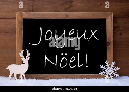 Karte, Tafel, Schnee, Rentiere, Joyeux Noel Weihnachten bedeuten Stockfoto