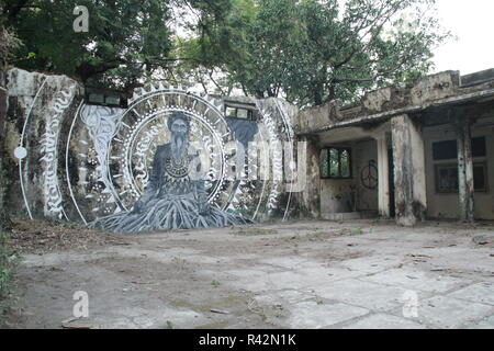 Kunst und Graffiti an die Beatles Ashram in Rishikesh, Indien Stockfoto