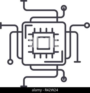 Computer Prozessor Symbol Leitung Konzept. Computer Prozessor Vector Linear Abbildung, Symbol, Zeichen Stock Vektor