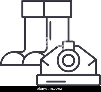 Bau Stiefel und Helm Symbol Leitung Konzept. Bau Stiefel und Helm Vector Linear Abbildung, Symbol, Zeichen Stock Vektor