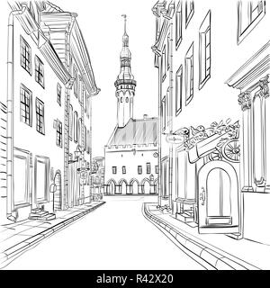 Vektor-mittelalterliche Altstadt, Tallinn, Estland Stockfoto