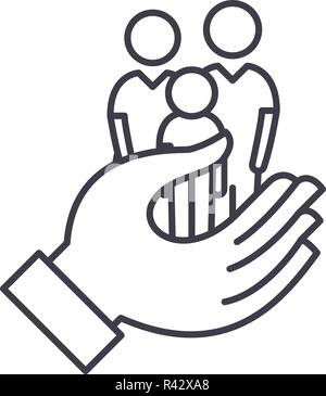Family Care Symbol Leitung Konzept. Family Care Vector Linear Abbildung, Symbol, Zeichen Stock Vektor