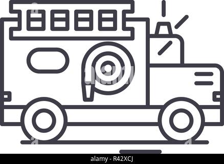 Fire Engine Symbol Leitung Konzept. Fire Engine Vector Linear Abbildung, Symbol, Zeichen Stock Vektor