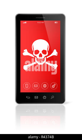 Smartphone mit einem Piraten-Symbol auf dem Bildschirm. Hacking-Konzept Stockfoto