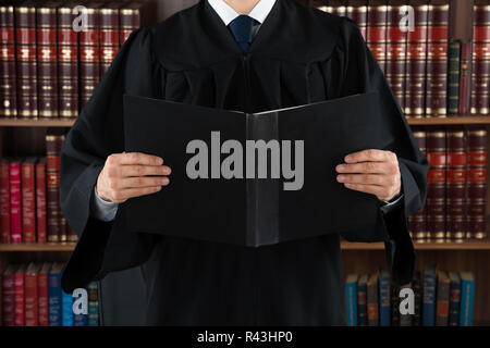 Richter Holding rechtliche Buch gegen Bücherregal Stockfoto