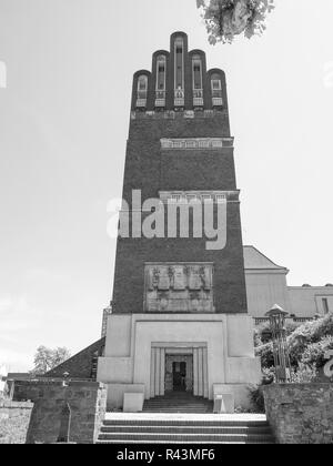 Schwarze und weiße Hochzeitsturm in Darmstadt. Stockfoto