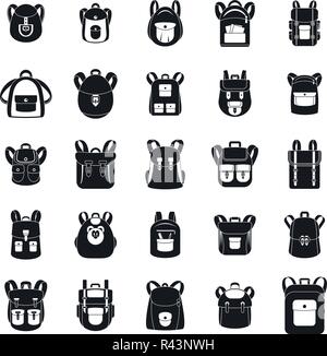 Rucksack Schule Sport kid camping Tasche Symbole gesetzt. Einfache Abbildung: 25 Rucksack Schule Sport kid camping Tasche Vector Icons für Web Stock Vektor