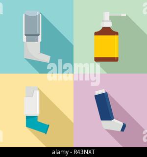 Inhalator Entlüfter tiefen Atem Gesundheit asthma Symbole gesetzt. Flache Darstellung von 4 Inhalator Entlüfter tiefen Atem Gesundheit asthma Vector Icons für Web Stock Vektor