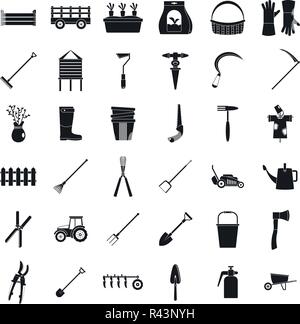 Landwirtschaftliche Geräte Garten Symbole gesetzt. Einfache Abbildung: 25 landwirtschaftliche Geräte Garten Vector Icons für Web Stock Vektor