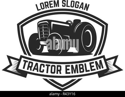 Traktor Emblem. Farmers Market. Design Element für Logo, Label, sign. Vector Illustration Stock Vektor