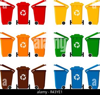 Bunte cartoon Müllcontainer Sammlung Stock Vektor