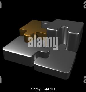Metall Puzzleteile mit schwarzem Hintergrund Stockfoto